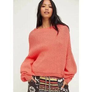 Free People Emmy Mock Neck Oversize Long Sleeve Knit Sweater‎ Orange Women M